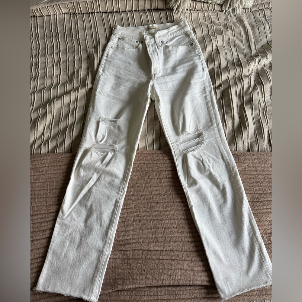 Madewell High Rise White Distressed Jeans